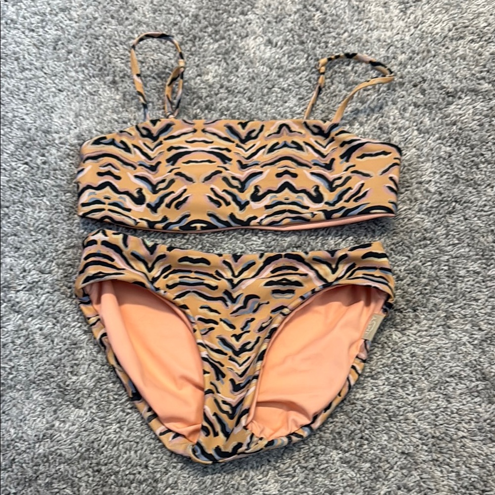 Kids Tiger Print Bikini - Tan and Black